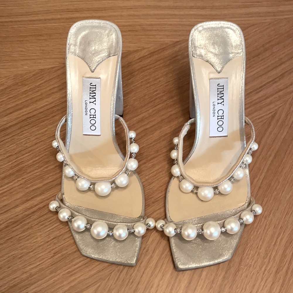Jimmy Choo Amara Metallic Pearly Two-Band Sandals